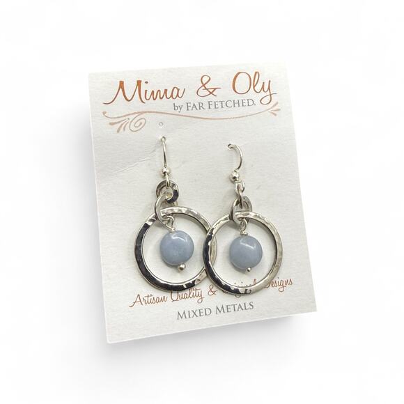 Far Fetched Jewelry - Far Fetched Entwined Circles Angelite Dangle Earrings Silver Plated Mima Oly NEW